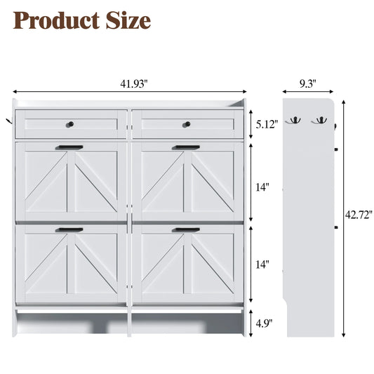 Shoe Storage Cabinet for Entryway, Farmhouse Wide Shoe Cabinet with 4 Flip Drawers and 2 Top Drawers, Freestanding Organizer with Adjustable Shelves, Hooks, and Anti-Tip Kit for Hallway fathers day gift ideas